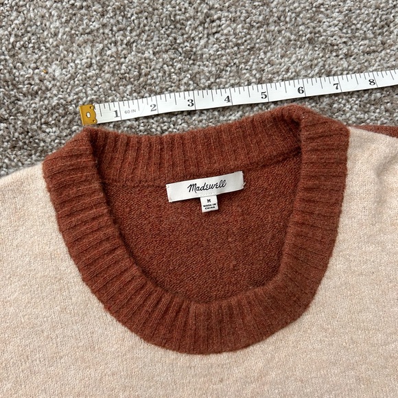 Madewell Cream and Tan Crew Neck Sweater Colorblock Knit merino wool medium - Picture 11 of 14